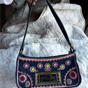 Christian Dior Embroidered Cadillac Shoulder Bag Denim